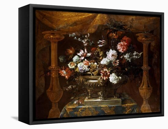 Still Life with Flowers in a Silver Vase with Perfume Burners, C.1690-99-Jean-Baptiste Monnoyer-Framed Stretched Canvas