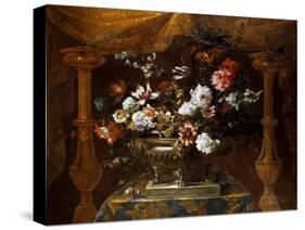 Still Life with Flowers in a Silver Vase with Perfume Burners, C.1690-99-Jean-Baptiste Monnoyer-Stretched Canvas