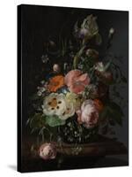 Still Life with Flowers on a Marble Tabletop-Rachel Ruysch-Stretched Canvas
