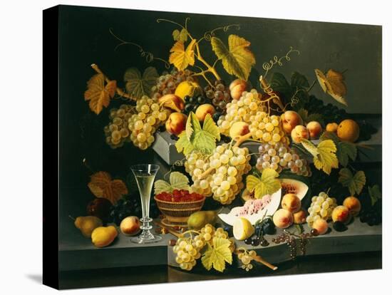 Still Life with Fruit and a Glass of Champagne-Severin Roesen-Stretched Canvas