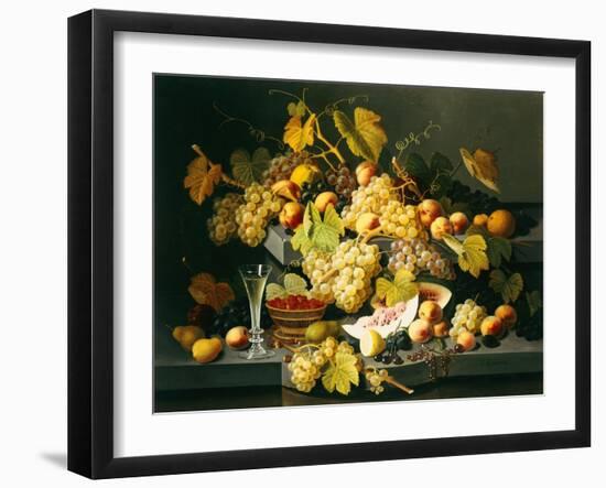 Still Life with Fruit and a Glass of Champagne-Severin Roesen-Framed Giclee Print