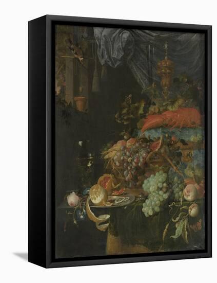 Still Life with Fruit and a Goldfinch-Abraham Mignon-Framed Stretched Canvas