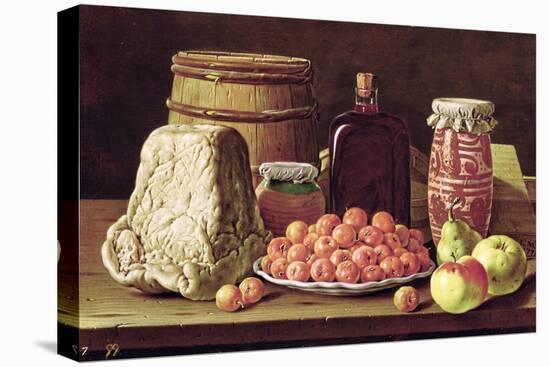 Still Life with Fruit and Cheese-Luis Menendez Or Melendez-Stretched Canvas