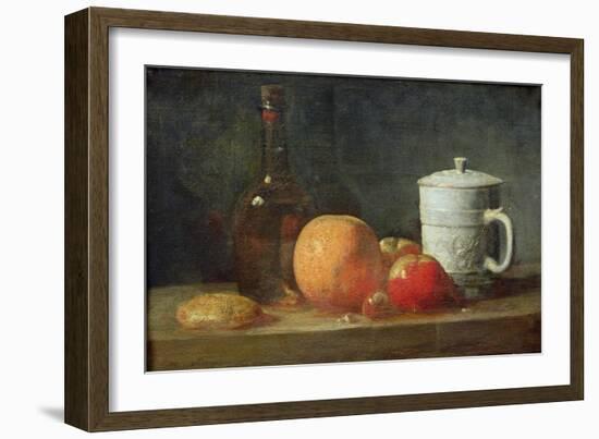 Still Life with Fruit and Wine Bottle-Jean-Baptiste Simeon Chardin-Framed Giclee Print