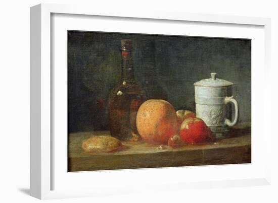 Still Life with Fruit and Wine Bottle-Jean-Baptiste Simeon Chardin-Framed Giclee Print