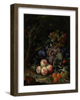 Still Life with Fruit, Foliage and Insects, C.1669-Abraham Mignon-Framed Giclee Print