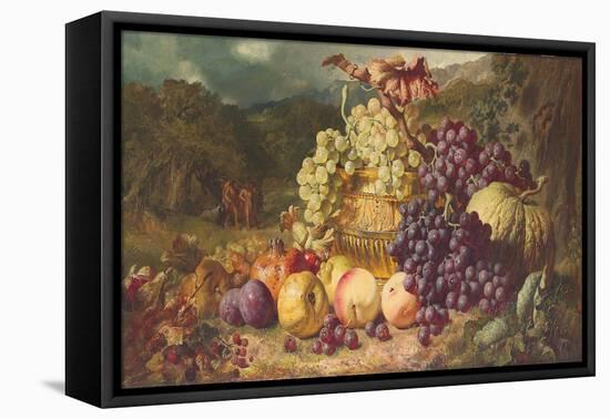 Still Life with Fruit in a Landscape, a Hunting Party Beyond, 1859-George Lance-Framed Stretched Canvas