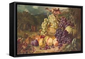 Still Life with Fruit in a Landscape, a Hunting Party Beyond, 1859-George Lance-Framed Stretched Canvas