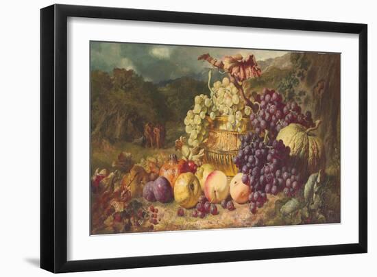 Still Life with Fruit in a Landscape, a Hunting Party Beyond, 1859-George Lance-Framed Giclee Print