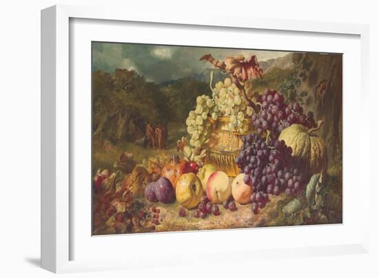 Still Life with Fruit in a Landscape, a Hunting Party Beyond, 1859-George Lance-Framed Giclee Print