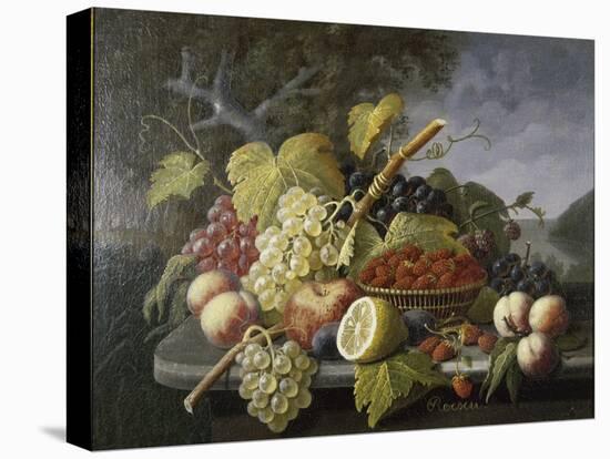 Still Life with Fruit in Landscape-Severin Roesen-Stretched Canvas
