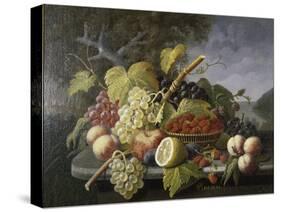 Still Life with Fruit in Landscape-Severin Roesen-Stretched Canvas