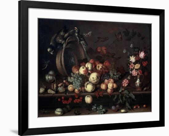 Still Life with Fruits, Flowers and Parrots, 1620S-Balthasar van der Ast-Framed Giclee Print