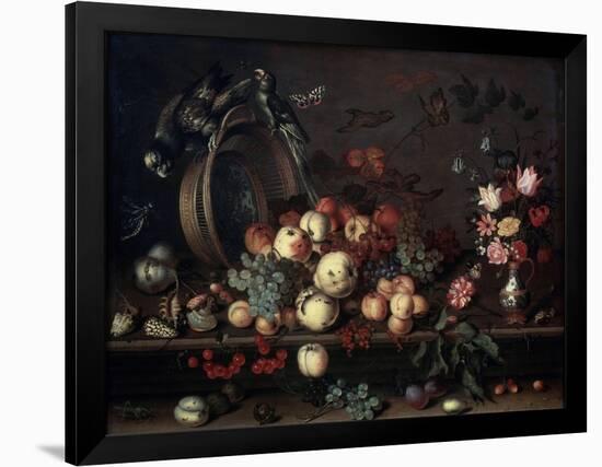 Still Life with Fruits, Flowers and Parrots, 1620S-Balthasar van der Ast-Framed Giclee Print