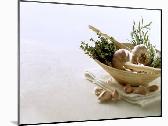 Still Life with Garlic and Various Fresh Herbs-Klaus Arras-Mounted Photographic Print