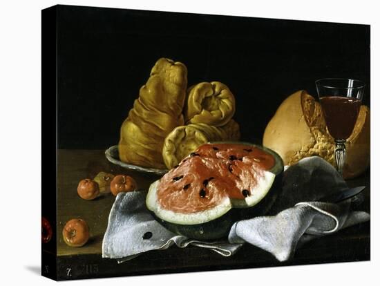 Still Life with Glass of Wine, Watermelon and Bread, 1770.-Luis Egidio Meléndez-Stretched Canvas