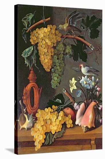 Still Life with Grapes, Birds, Flowers and Shells-Juan de Espinosa-Stretched Canvas