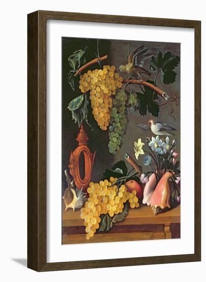 Still Life with Grapes, Birds, Flowers and Shells-Juan de Espinosa-Framed Giclee Print