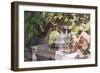 Still Life with Grapes, Bread, Sausages and Wine in Front of Farmhouse-Eising Studio - Food Photo and Video-Framed Photographic Print