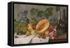 Still Life with Grapes, Pears, Apples and Melon, as Well as a Bottle of Wine-August Jernberg-Framed Stretched Canvas