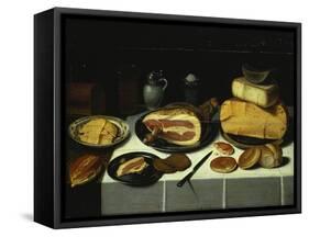 Still Life with Ham and Cheese-Floris Gerritsz van Schooten-Framed Stretched Canvas