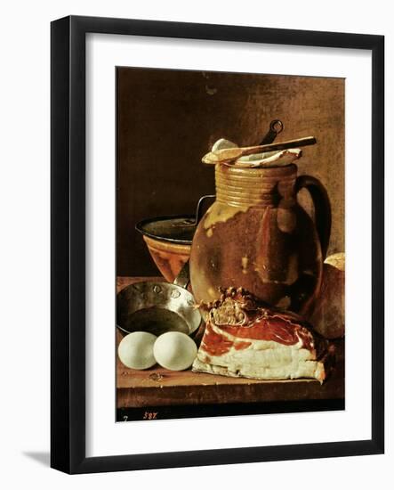 Still Life with Ham, Eggs, Bread, Frying Pan and Pitcher-Luis Egidio Melendez-Framed Giclee Print
