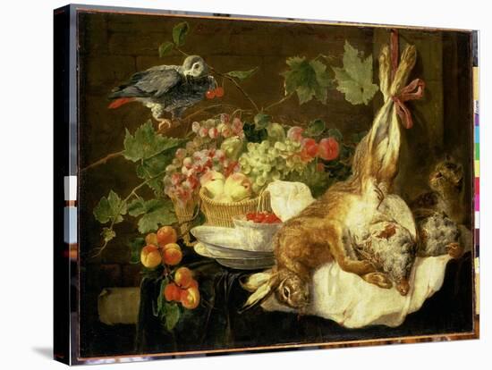 Still Life with Hare, Fruit and Parrot, 1647-Jan Fyt-Stretched Canvas