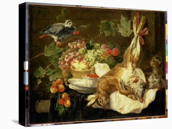 Still Life with Hare, Fruit and Parrot, 1647-Jan Fyt-Stretched Canvas