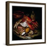 Still Life with Herring, Lobster, Turbots, Mullets, Oysters, Sea Hen, Lemon, and Brickwork Pot-Hayez Francesco-Framed Giclee Print