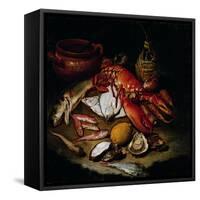 Still Life with Herring, Lobster, Turbots, Mullets, Oysters, Sea Hen, Lemon, and Brickwork Pot-Hayez Francesco-Framed Stretched Canvas