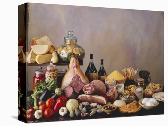 Still Life with Italian Food and Wine-Daniel Czap-Stretched Canvas