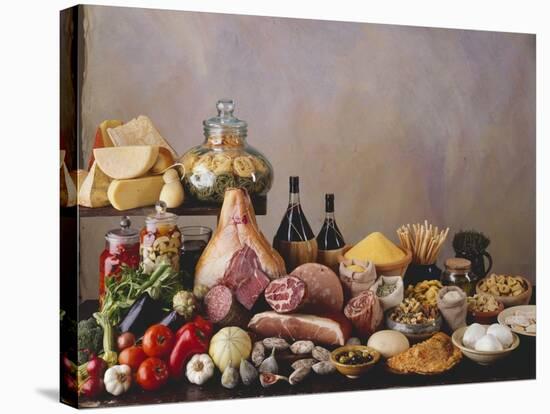 Still Life with Italian Food and Wine-Daniel Czap-Stretched Canvas