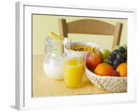 Still Life with Juice, Fruit, Milk and Cornflakes-Kai Schwabe-Framed Photographic Print