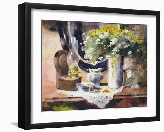 Still Life with Lamp and Flowers-John Lidzey-Framed Giclee Print