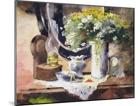 Still Life with Lamp and Flowers-John Lidzey-Mounted Giclee Print