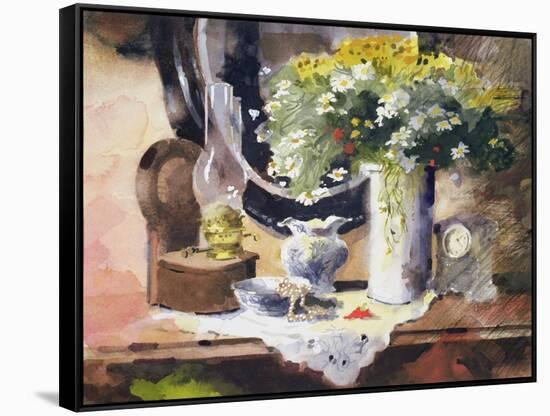 Still Life with Lamp and Flowers-John Lidzey-Framed Stretched Canvas