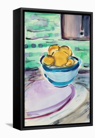 Still Life with Lemons, 2020 (w/c on paper)-Richard Fox-Framed Stretched Canvas