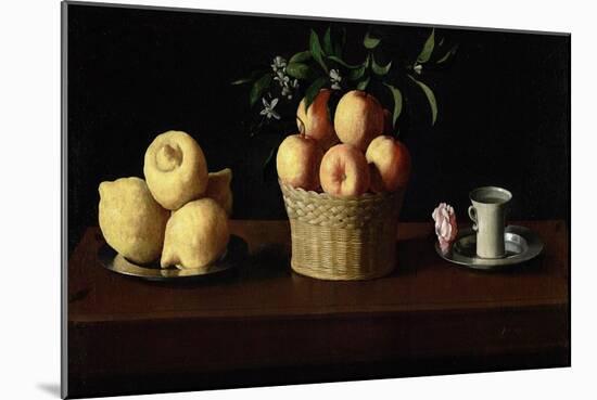 Still Life with Lemons, Oranges and a Rose, 1633-Francisco de Zurbaran-Mounted Premium Giclee Print