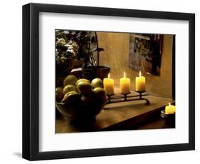 Still Life with Lighted Candles and Bowl of Lemons in Coffee Shop, Tallinn, Estonia-Nancy & Steve Ross-Framed Photographic Print