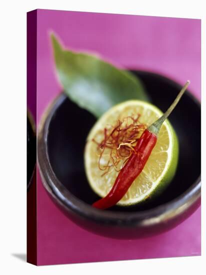 Still Life with Lime, Chili, Saffron and Kaffir Lime Leaf-Jean Cazals-Stretched Canvas