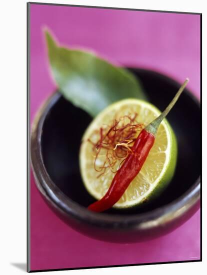 Still Life with Lime, Chili, Saffron and Kaffir Lime Leaf-Jean Cazals-Mounted Photographic Print