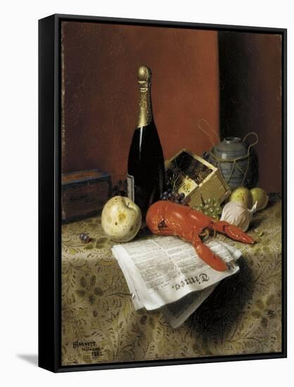 Still Life with Lobster, Fruit, Champagne and Newspaper, 1882-William Michael Harnett-Framed Stretched Canvas