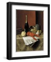 Still Life with Lobster, Fruit, Champagne and Newspaper, 1882-William Michael Harnett-Framed Premium Giclee Print