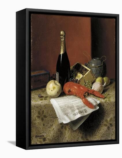 Still Life with Lobster, Fruit, Champagne and Newspaper, 1882-William Michael Harnett-Framed Stretched Canvas