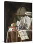 Still Life with Manuscripts, Candle, Globe and Silver Inkwell-Edwaert Colyer-Stretched Canvas