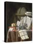 Still Life with Manuscripts, Candle, Globe and Silver Inkwell-Edwaert Colyer-Stretched Canvas