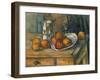 Still Life with Milk Jug and Fruit, by Paul Cezanne, 1900, French Post-Impressionist painting,-Paul Cezanne-Framed Art Print