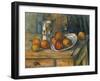 Still Life with Milk Jug and Fruit, by Paul Cezanne, 1900, French Post-Impressionist painting,-Paul Cezanne-Framed Art Print