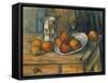 Still Life with Milk Jug and Fruit, by Paul Cezanne, 1900, French Post-Impressionist painting,-Paul Cezanne-Framed Stretched Canvas