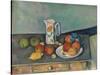 Still life with milk jug and fruit on a table. Ca. 1890-Paul Cézanne-Stretched Canvas